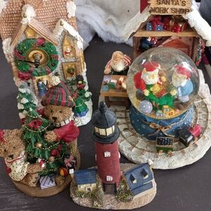 Festive Holiday Figurine Set Of 4 with Santa and Bears. 5"-10". Vintage